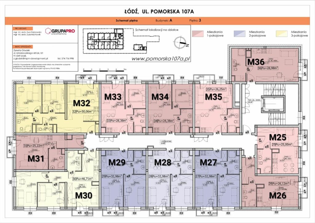 Rzut 3 piętra inwestycji mieszkaniowej na ul. Pomorska 107 w Łodzi 