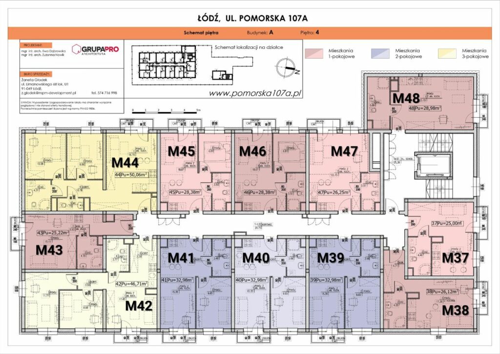 Rzut 4 piętra inwestycji mieszkaniowej na ulicy Pomorska 107 w Łodzi