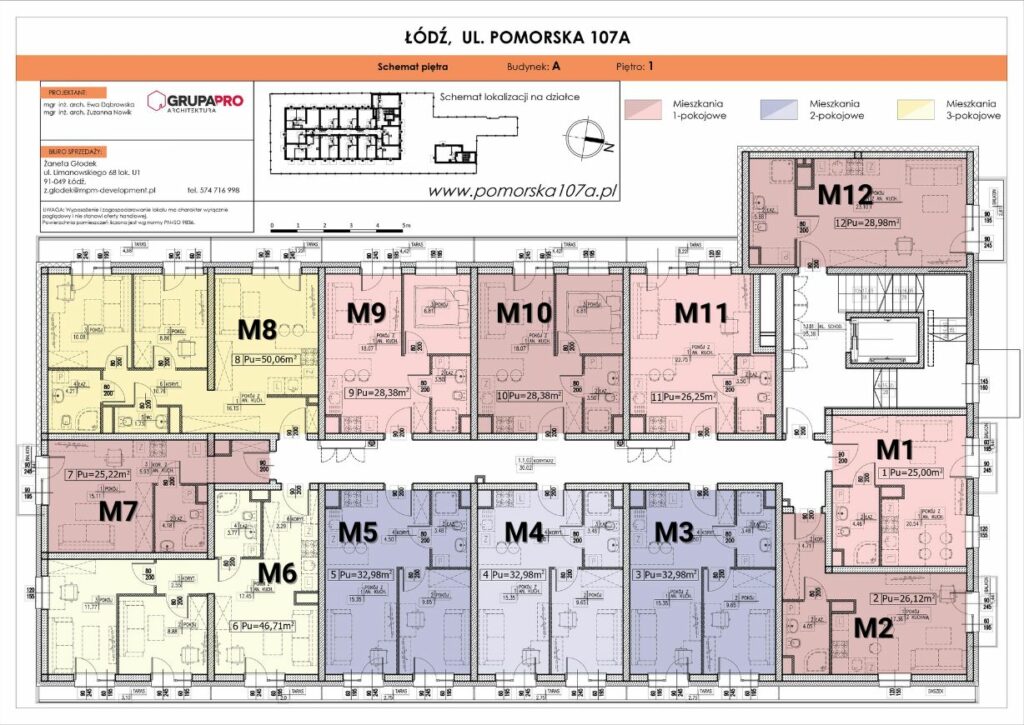 Rzut 1 piętra mieszkań na ul. Pomorska 107 w Łodzi 